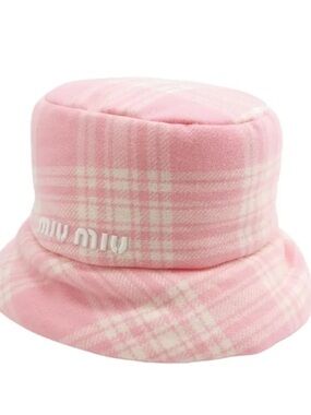 Miu Miu logo checkered pattern hat pink white NWT Miu Miu logo checkered pattern hat pink white NWT main image 2